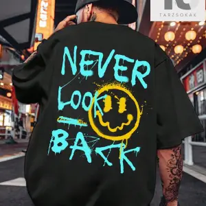 Erkek Karikatür & Slogan Grafikli Düşük Omuz Tişörtü