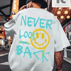 Erkek Karikatür & Slogan Grafikli Düşük Omuz Tişörtü