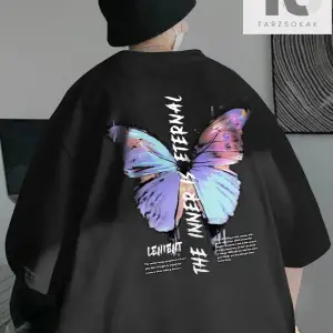 Erkek Kelebek Ve Slogan Grafikli Tişört