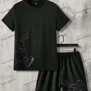 Erkek Kısa Kollu Emoji Baskılı Tişört ve Şort Takım