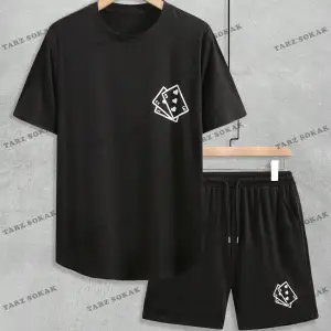 Erkek Kulaklık Baskı Kısa Kollu Tişört Ve Şort 2 adet/takım