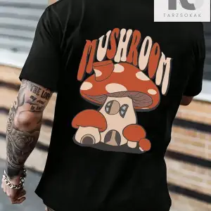 Erkek Mantar Baskılı Kısa Kollu Tişört