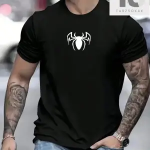 Erkek Örümcek Desenli Kısa Kollu Tişört