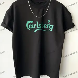 Erkek Oversize Calsberg Baskılı Bisiklet Yaka