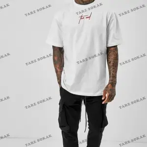 Erkek Oversize The End Baskılı Beyaz