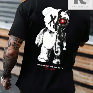 Erkek Pamuk Ayı ve Mektup Grafikli Tişört