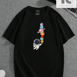 Erkek Pamuklu Gezegen Baskılı Tişört