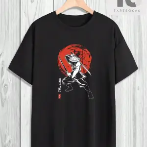 Erkek Portre & Japonca Kelime Baskılı Kısa Kollu Tişört