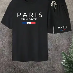 Erkek Rahat Yaz Takımı - Kısa Kollu Harf ve Grafik Baskı No Tişört Ve Şort Takımı