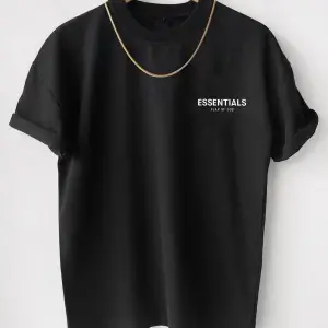 Erkek Siyah Essentials Baskılı Oversize Bisiklet Yaka Kısa Kollu T-shirt