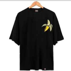 Erkek Siyah Muz Oversze Bisiklet Yaka Tshirt
