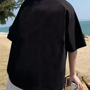 Erkek Siyah Numara Baskılı Bisiklet Yaka Tişört