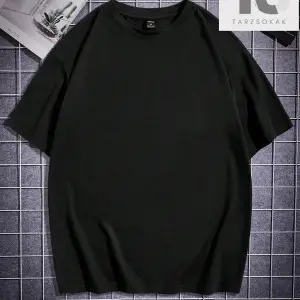 Erkek Siyah Örgü Yuvarlak Yaka Kısa Kollu Tişört