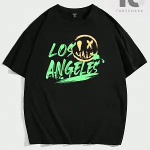 Erkek Siyah Örme Oversize Graffiti Baskılı Yuvarlak Yaka Tişört