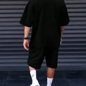Erkek Siyah Paris Baskılı Oversize Şortlu Takım TS-PARISTKM