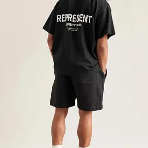 Erkek Siyah Premium Represent Baskılı Oversize Bisiklet Yaka Kısa Kollu Tişört