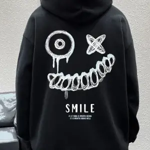 Erkek Siyah Smile Baskılı Oversize Swetshirt benisengiydirsmilesweat