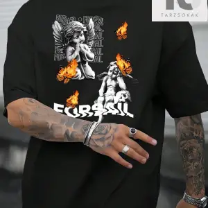 Erkek Slogan Baskılı Kısa Kollu Tişört