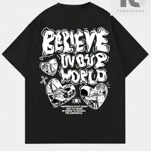 Erkek Sloganlı ve Karikatür Grafikli Tişört