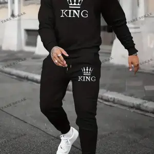 Erkek Taçlı ve Harfli Grafikli Kazak ve Eşofman Altı