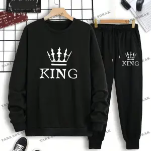 Erkek Taçlı ve Harfli Grafikli Kazak ve Eşofman Altı