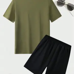 Erkek Yaz Kısa Kollu Tişört ve Şort Takımı Geometrik Desenli Baskılı