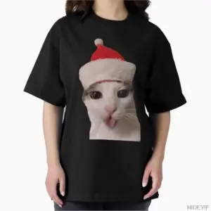 Erkekler Kadınlar için Aptal Noel Kedi Tişörtü %100 Pamuklu Tişörtler Kısa Kollu Üstler 1208-