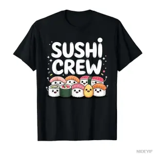 Erkekler Kadınlar İçin Komik Suşi Sanat Tişörtü %100 Pamuklu Tişörtler Kısa Kollu Üstler 0225