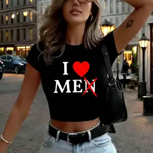 Erkeklere hoş olmuyorum Baskılı Kadın Babby Teeları Yazlık Yüksek Esnek O-Yaka Sokak Giyimi Se