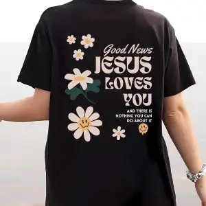 Essnce Çiçek ve Slogan Baskılı Günlük Tişört