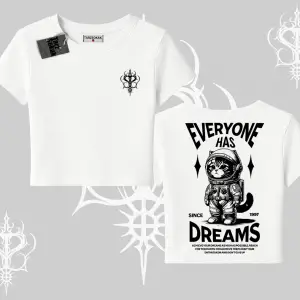 Everyone Has Dreams Yazılı Astronot Kedi Arka Baskılı Babby Tee Tshirt