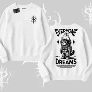 Everyone Has Dreams Yazılı Astronot Kedi Arka Baskılı Biskilet Sweatshirt