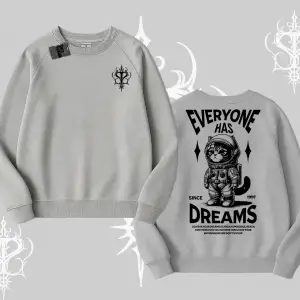 Everyone Has Dreams Yazılı Astronot Kedi Arka Baskılı Biskilet Sweatshirt