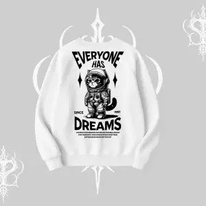 Everyone Has Dreams Yazılı Astronot Kedi Arka Baskılı Biskilet Sweatshirt