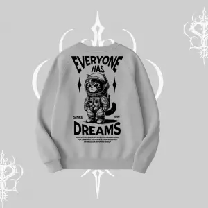 Everyone Has Dreams Yazılı Astronot Kedi Arka Baskılı Biskilet Sweatshirt