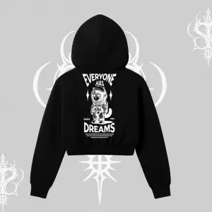 Everyone Has Dreams Yazılı Astronot Kedi Arka Baskılı Kapşonlu Crop Sweatshirt