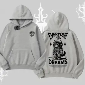 Everyone Has Dreams Yazılı Astronot Kedi Arka Baskılı Kapşonlu Sweatshirt
