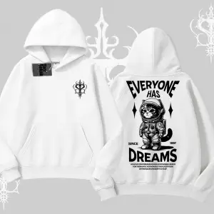 Everyone Has Dreams Yazılı Astronot Kedi Arka Baskılı Kapşonlu Sweatshirt
