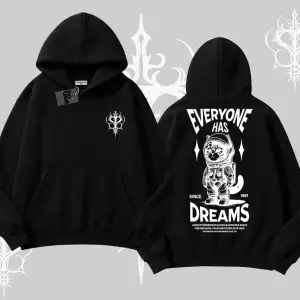 Everyone Has Dreams Yazılı Astronot Kedi Arka Baskılı Kapşonlu Sweatshirt