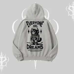 Everyone Has Dreams Yazılı Astronot Kedi Arka Baskılı Kapşonlu Sweatshirt