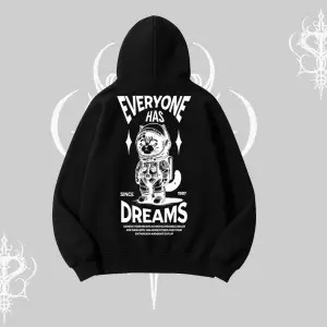 Everyone Has Dreams Yazılı Astronot Kedi Arka Baskılı Kapşonlu Sweatshirt
