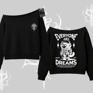 Everyone Has Dreams Yazılı Astronot Kedi Arka Baskılı Kayık Yaka Sweatshirt