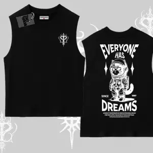 Everyone Has Dreams Yazılı Astronot Kedi Arka Baskılı Kolsuz Tshirt