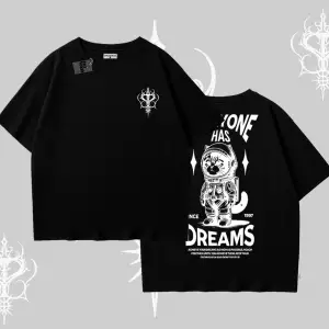 Everyone Has Dreams Yazılı Astronot Kedi Arka Baskılı Oversize Tshirt