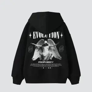 Evolution Baskılı Oversize Unisex Kapüşonlu Beyaz