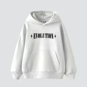 Evolution Baskılı Oversize Unisex Kapüşonlu Beyaz