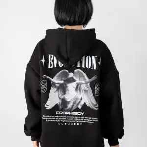 Evolution Baskılı Oversize Unisex Kapüşonlu Beyaz