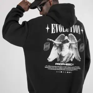 Evolution Baskılı Oversize Unisex Kapüşonlu Beyaz