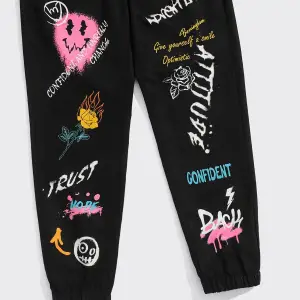 Expression & Letter Graphic Drawstring Waist Pants