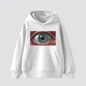Eye Hallucination Baskılı Oversize Unisex Beyaz